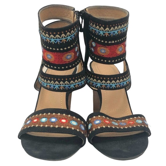 Embroidered Open Toe Bohemia Stacked Heel Sandals 9.5 / 10 - Picture 8 of 14